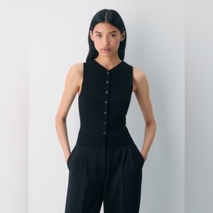 Wilfred Croquet Knit Vest Black XS | Minimalist Ribbed Button Tank